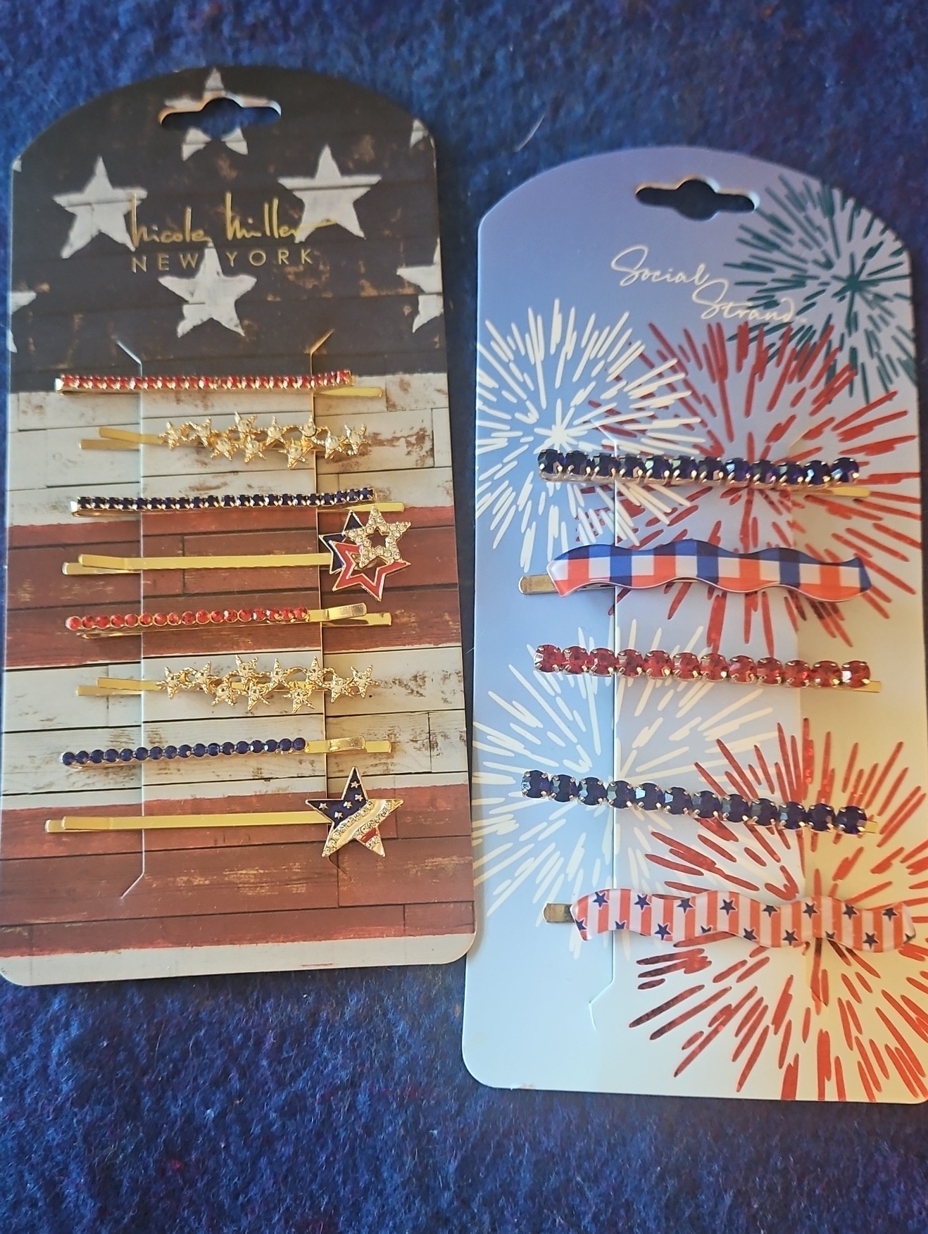 3 For $10 Patriotic Star & Gem Hair Clips - Red Navy Gold. 13 Pieces.